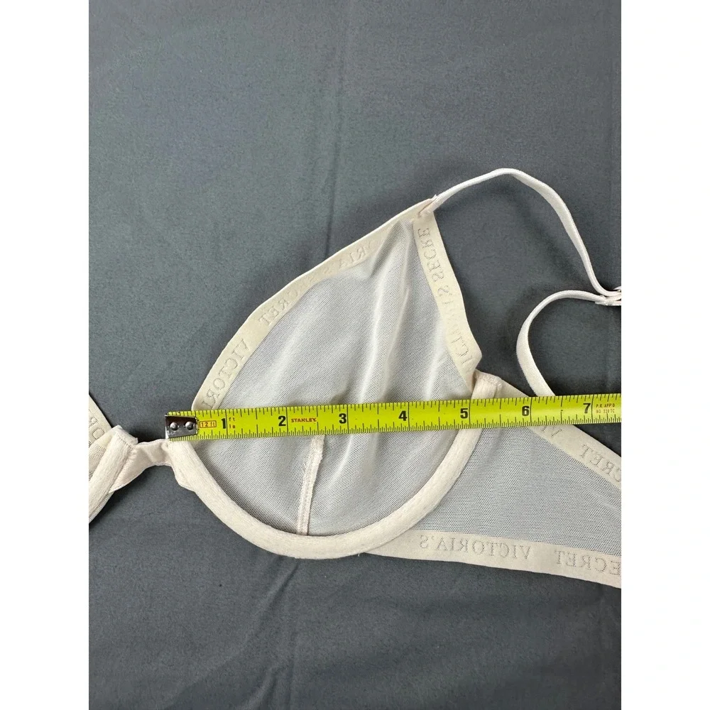 Victoria's Secret Sheer Mesh Unlined‎ Demi Balconette Bra Beige 32C